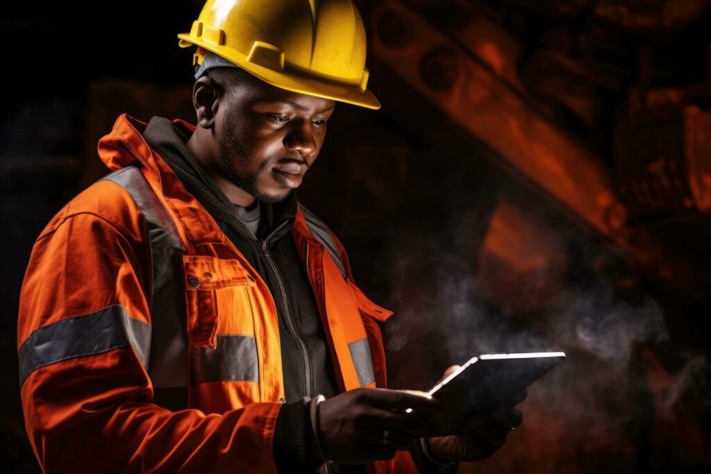 Black Worker in Mining Clothes